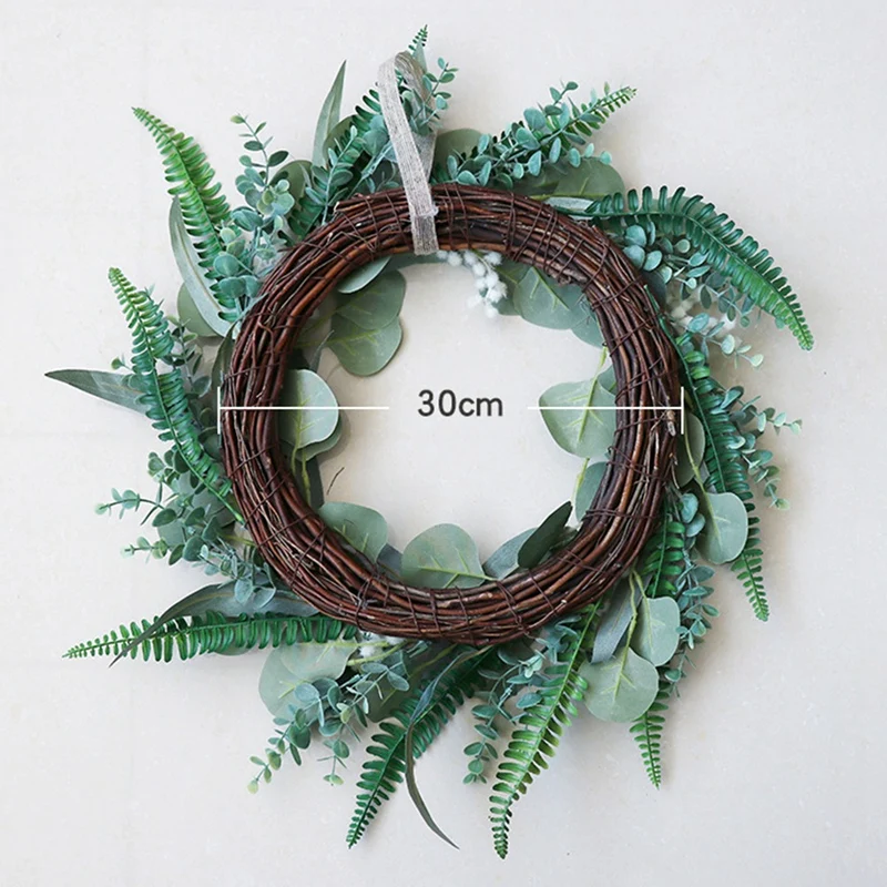 

Artificial Eucalyptus with Ferns Green Leaf Wreath for Spring Summer Front Door Wall Window Indoor Outdoor Home Decor