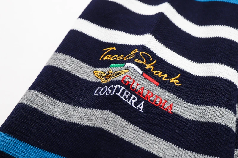 

T-Shirt men TACE&SHARK 2021 new Long sleeve comfort embroidery casual high fabric stripe letter pattern fashion free shipping