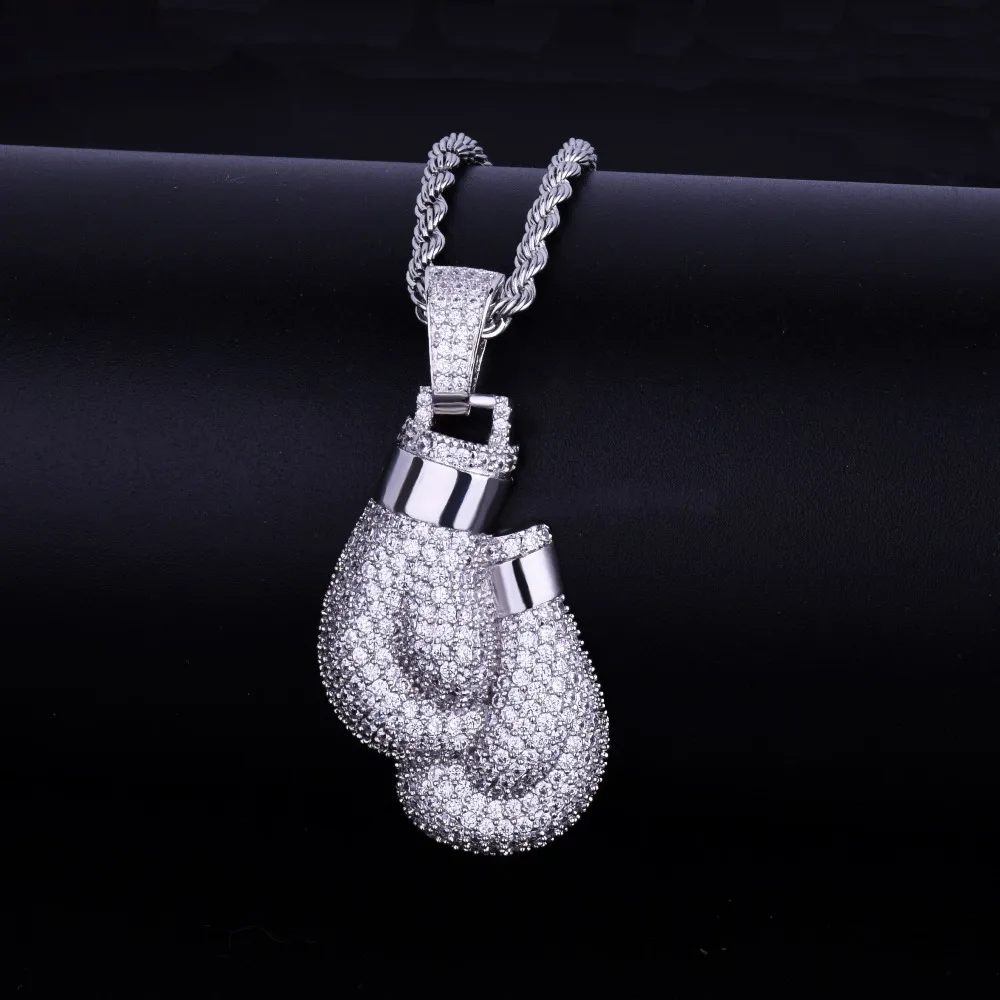 

Bling Boxing Gloves Pendant Necklace & Pendant Charm Free Rope Chain Gold Color Iced Cubic Zircon Men's Hip Hop Jewelry