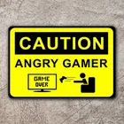 Внимание злый геймер, ретро металлический знак винтажмужская пещера жестяной знак