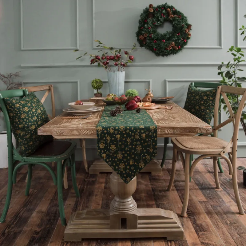 

Green Table Runner Modern Runners Bronzing Process American Rural Simplicity Christmas Decoration Burlap Home Textile Garden