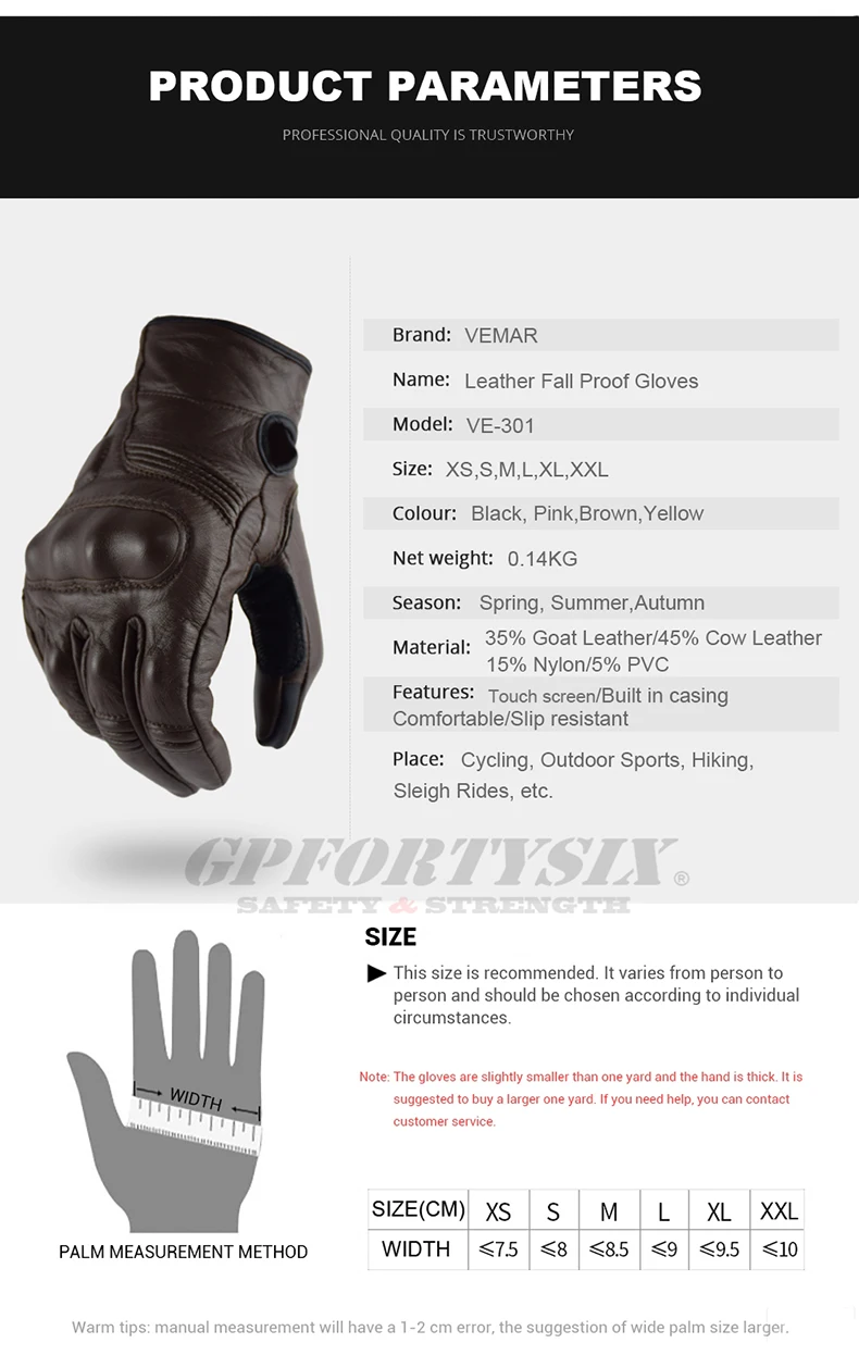 

Vemar Genuine Retro Leather Men Motorcycle Gloves Double Finger Touch Wearable Motocross Gloves Full Finger Men Women