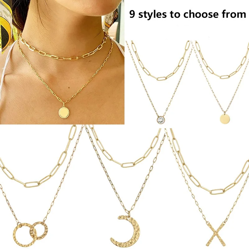 

2021 New European and American Style 4-piece Women's Necklace Exquisite 14K Gold-plated Paper Clip Simple Pendant Necklace