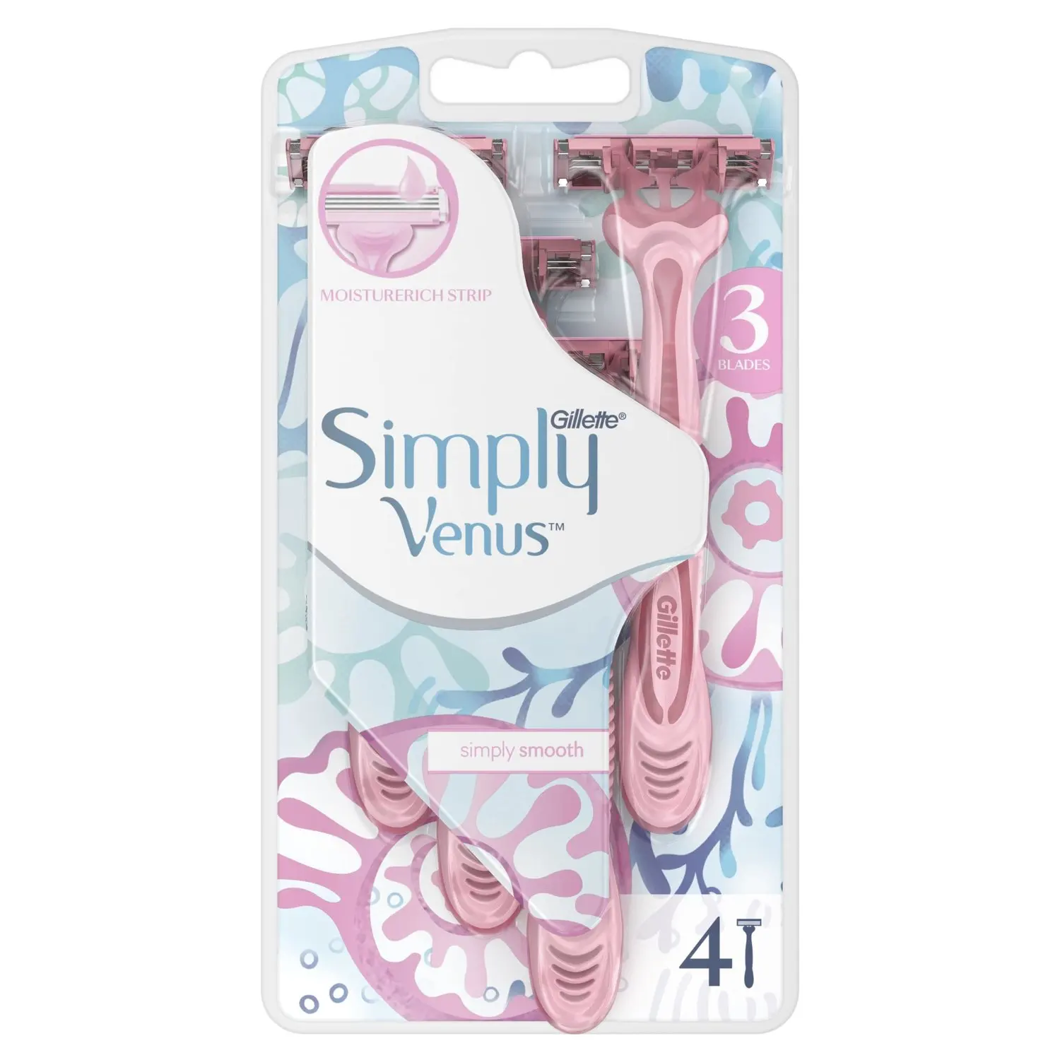 Одноразовая женская бритва Simply Venus 3 (Симпл Винес 3) 4 шт ТМ Gillette (Жиллетт) |
