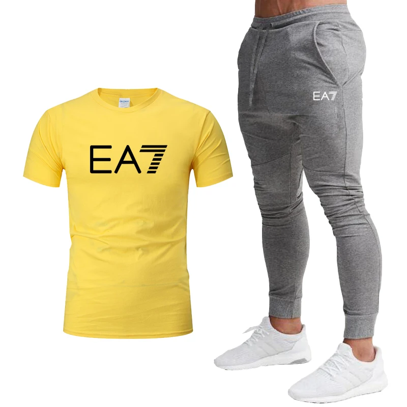 

2021 New Jogger Jogging Fitness Clothing Men Running Sets T-Shirt+Pants Two-Piece Set Fashion Men Clothes Sports Suit Male Sport