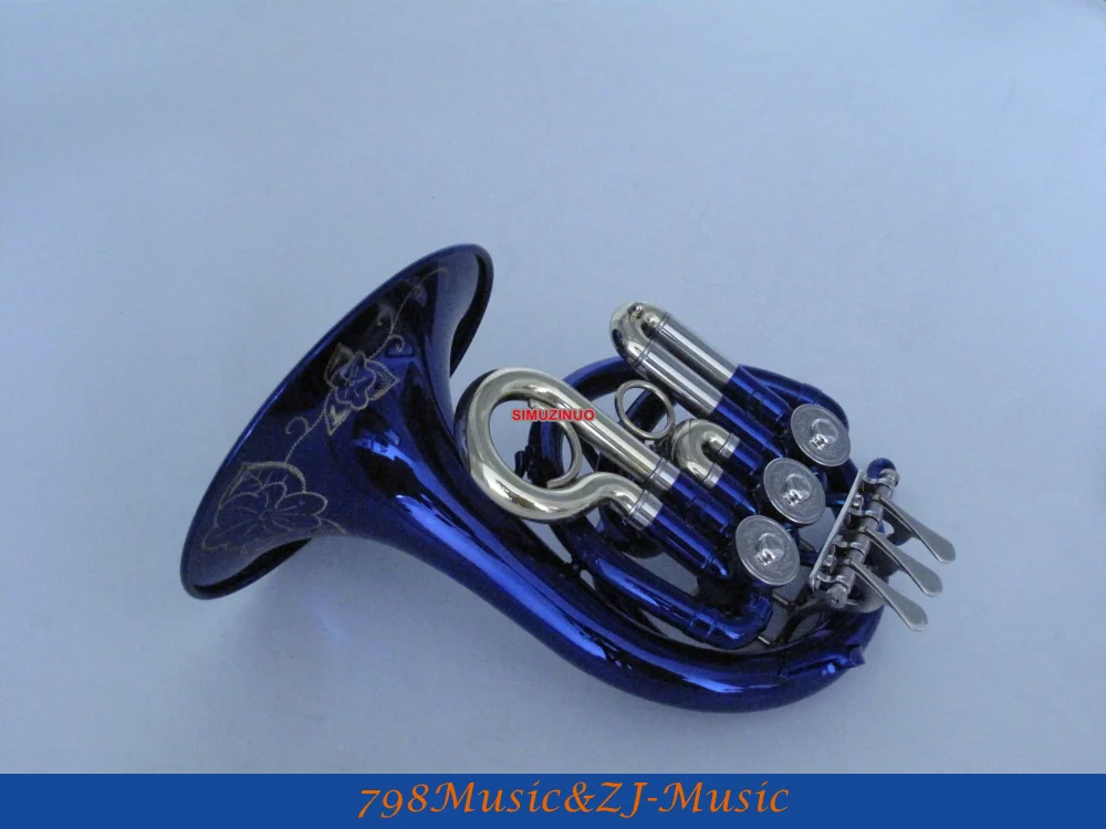 Синий мини рог гравировка колокольчик Bb Карманный с чехлом Бесплатный Рог