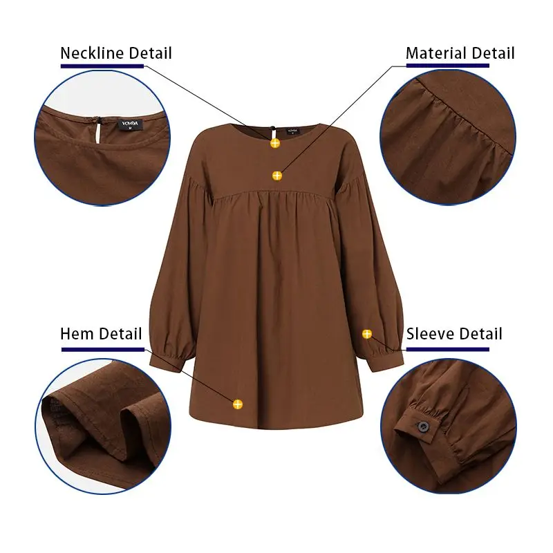 

Stylish Tops Elegant Blouses Women's Spring Solid Party Blouses VONDA 2021 Casual Bohemian Blusas Femme O Neck Shirts Plus Size