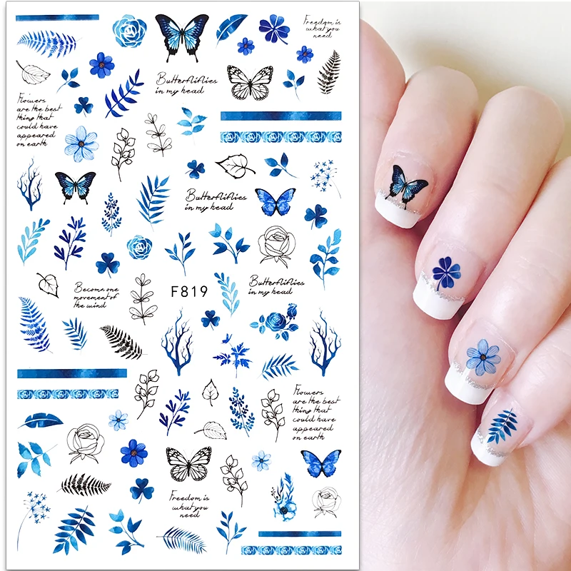 

1PC Nail Stickers Nail Art Green Flower Spring Design Stickers For Nail