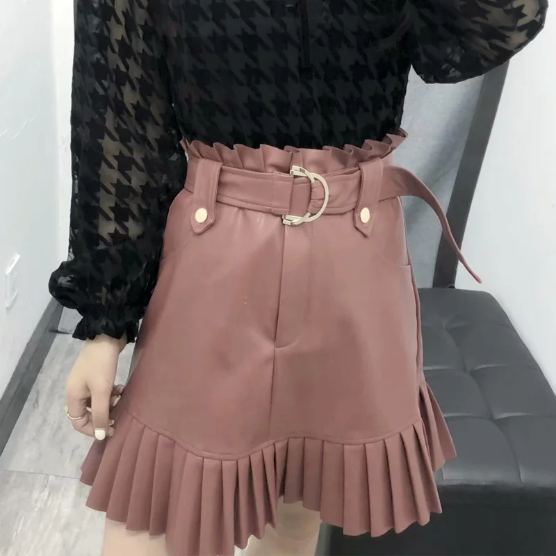 Женская мини-юбка из искусственной кожи с высокой талией посылка на молнии