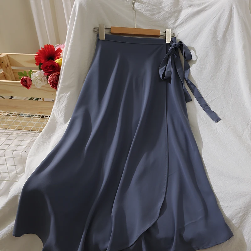 Летняя простая однотонная длинная шифоновая юбка с запахом Женская