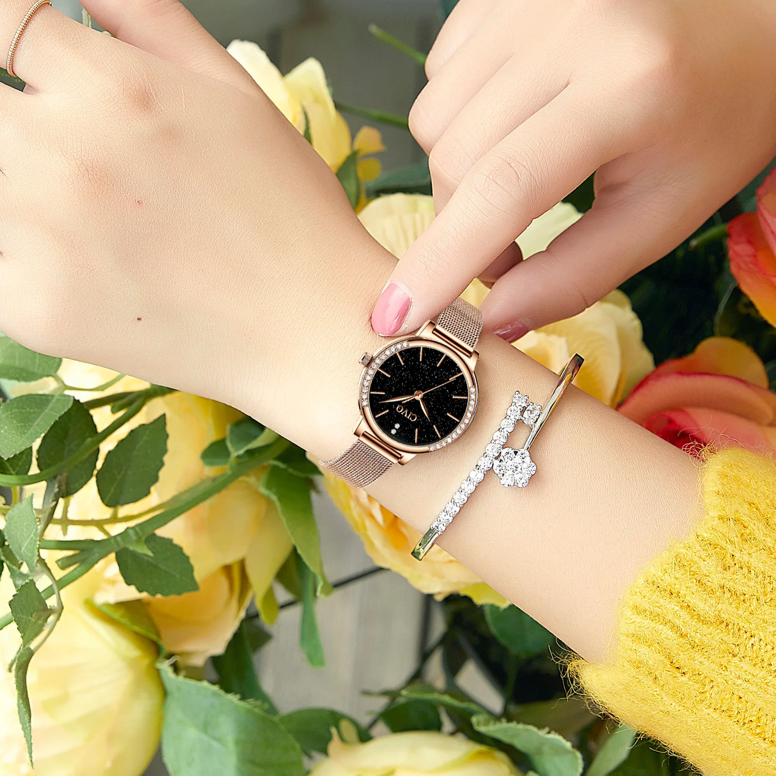 Женские кварцевые часы с сетчатым браслетом водонепроницаемые 8115 | Наручные