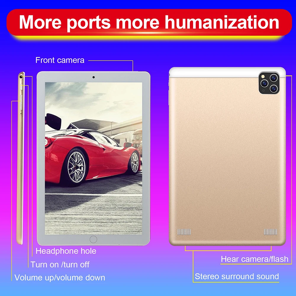 Планшет 4G SIM Wi Fi 10 1 дюйма Android 8 0 GPS Bluetooth ядер 1960 × 1080 IPS HD экран 6 ГБ ОЗУ 128 Гб ПЗУ