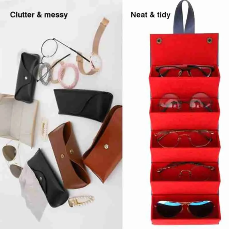 

5 Layer Foldable Leather Eyewear Holder Display Sunglasses Store Multiple Box Eyeglasses Organizer Container Hanging Travel