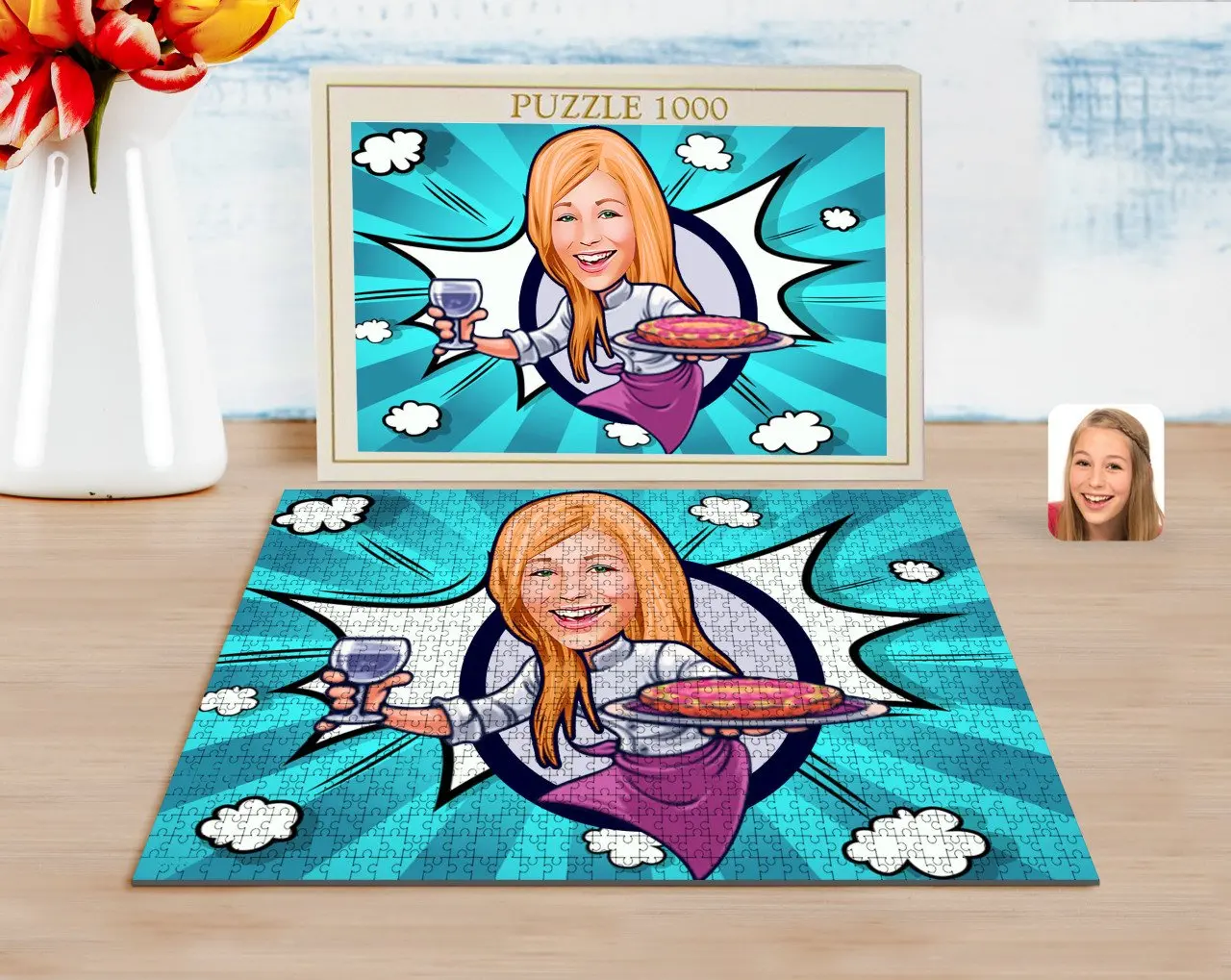 

Personalized Female Waiter Caricature of 1000 Piece Professional Puzzle-1