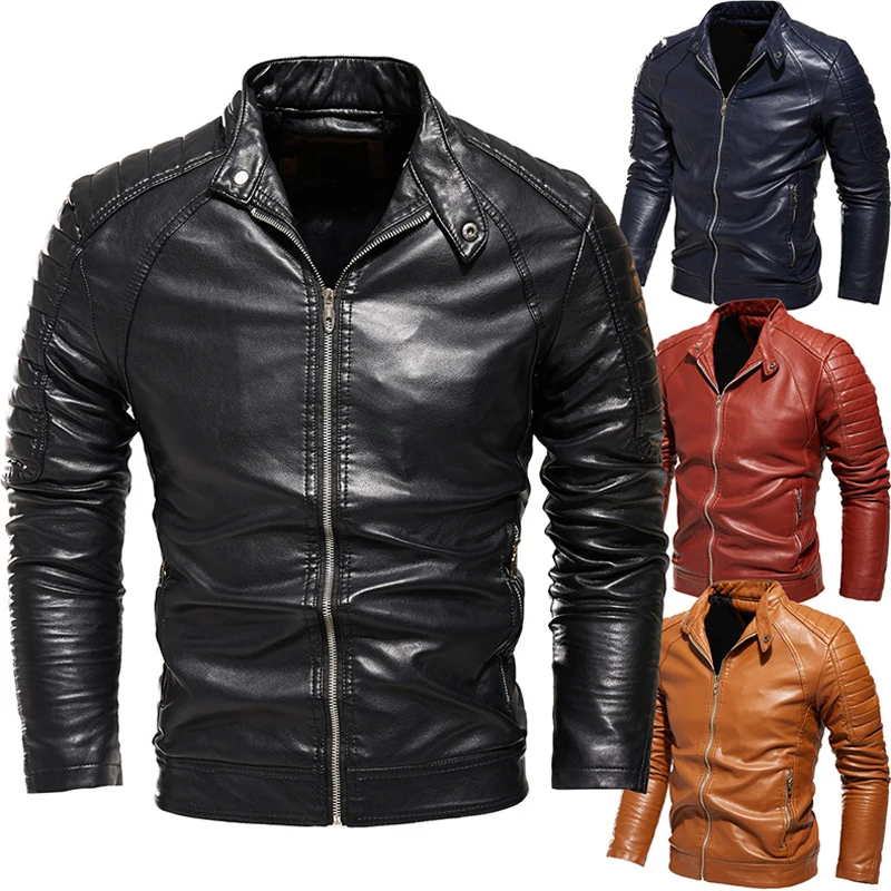 

2021 Autumn New Fashion Stand Collar Jaqueta Cuero Biker Excellent Quality Slim Ropa De Motociclista Hombre