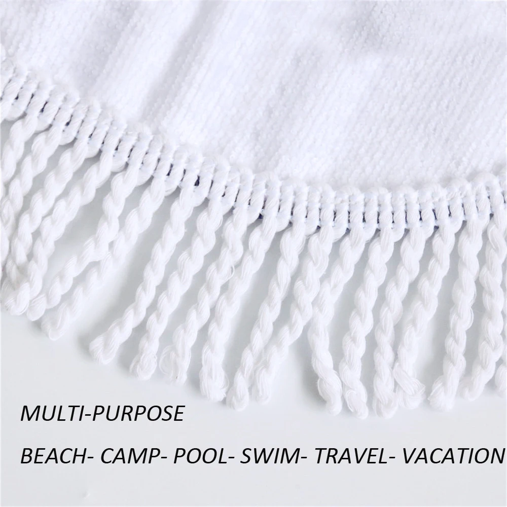 

Round Beach Towel Blanket Animal Tiger Terry Travel Accessory Kit Ultra Soft with Fringes Compact for Beach Cart Chairs white