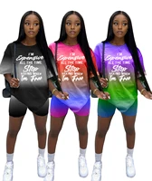 2021 summer sexy fashion print slim new product european and american womens casual gradient letter short sleeve shorts set
