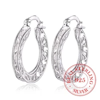 100 925 sterling silver hoop earring korean vintage hollow heart party earrings for women 2020 wedding party jewelry gift 2020