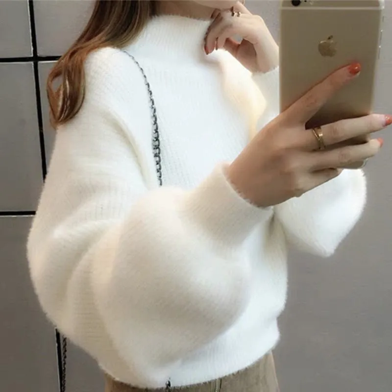 Новинка 2019 модные женские свитера мохер белый фиолетовый пуловеры теплые мягкие