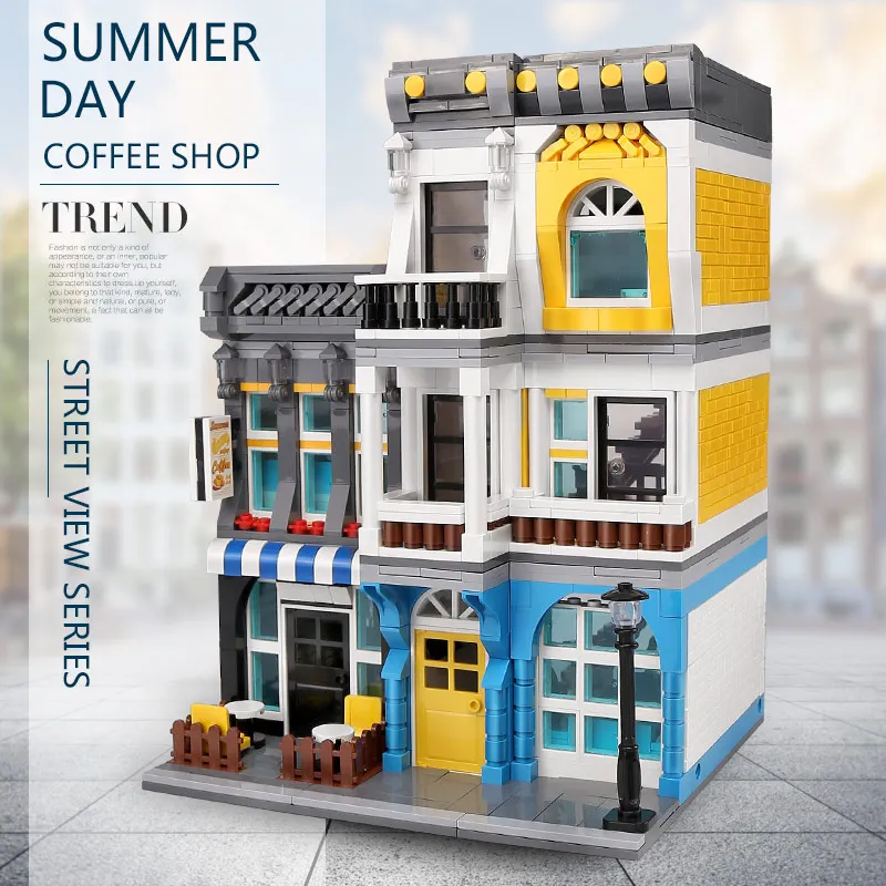 

Yeshin 15002 Street Building Series The Summer Coffee Shop Compatible With 10182 Model Building Block Assembly Kids Toys Gift