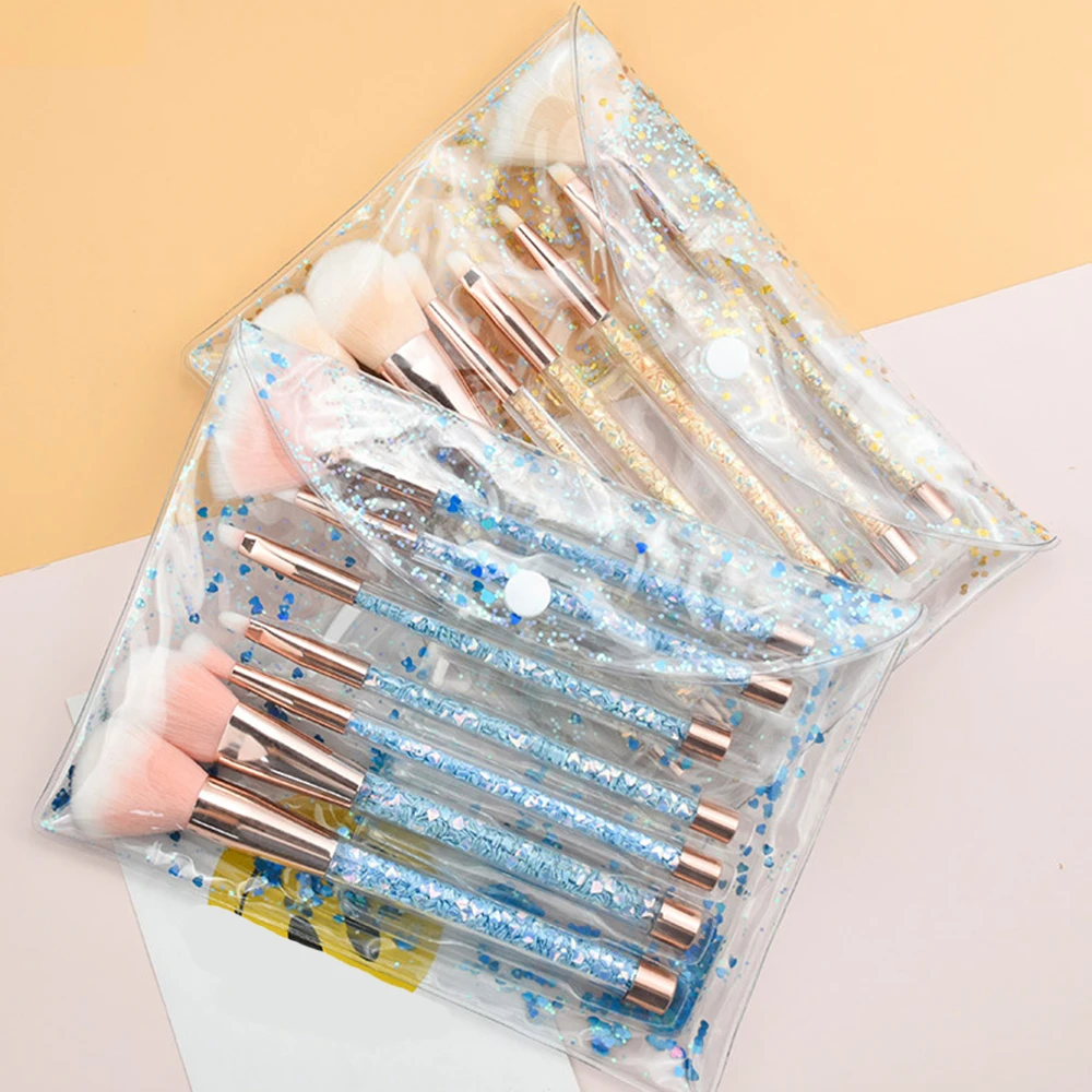 

FUQUE 7 Pcs Romantic Girls Series Makeup Brushes Set 2021 New Quicksand Plastic Handle Beauty Make Up Tool Kit