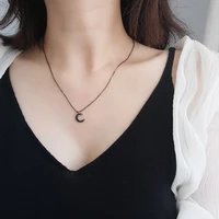 fashion crescent moon sweater choker necklace black crystal penant necklace for women siimple long sweater chain jewelry zhou888