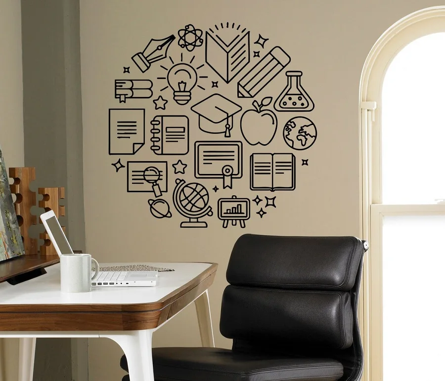 Наклейка на стену школьные принадлежности Виниловая наклейка обучающая