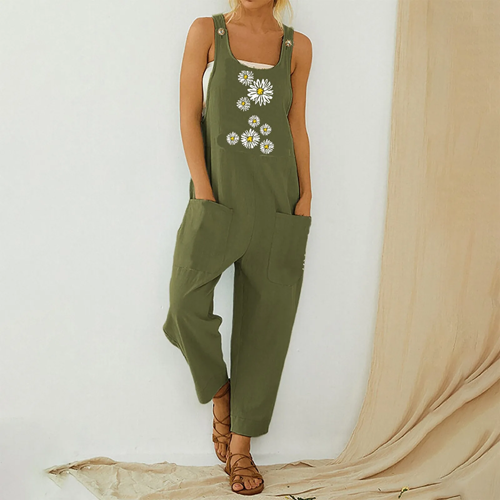 

Fashion Overalls Jumpsuit Women's Floral Prints Straps Wide Leg with Pockets Vintage Jumpsuit Summer Elegant Jumpsuit Clothing
