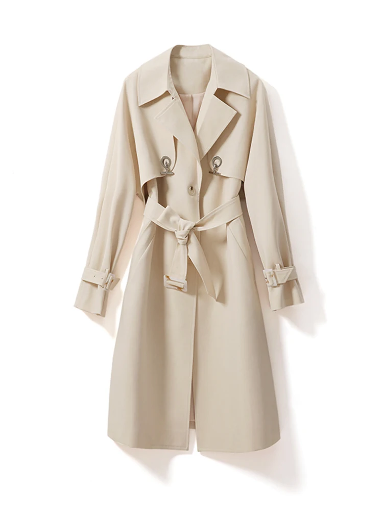 

French Tie Long Trench Coat Simple and Elegant