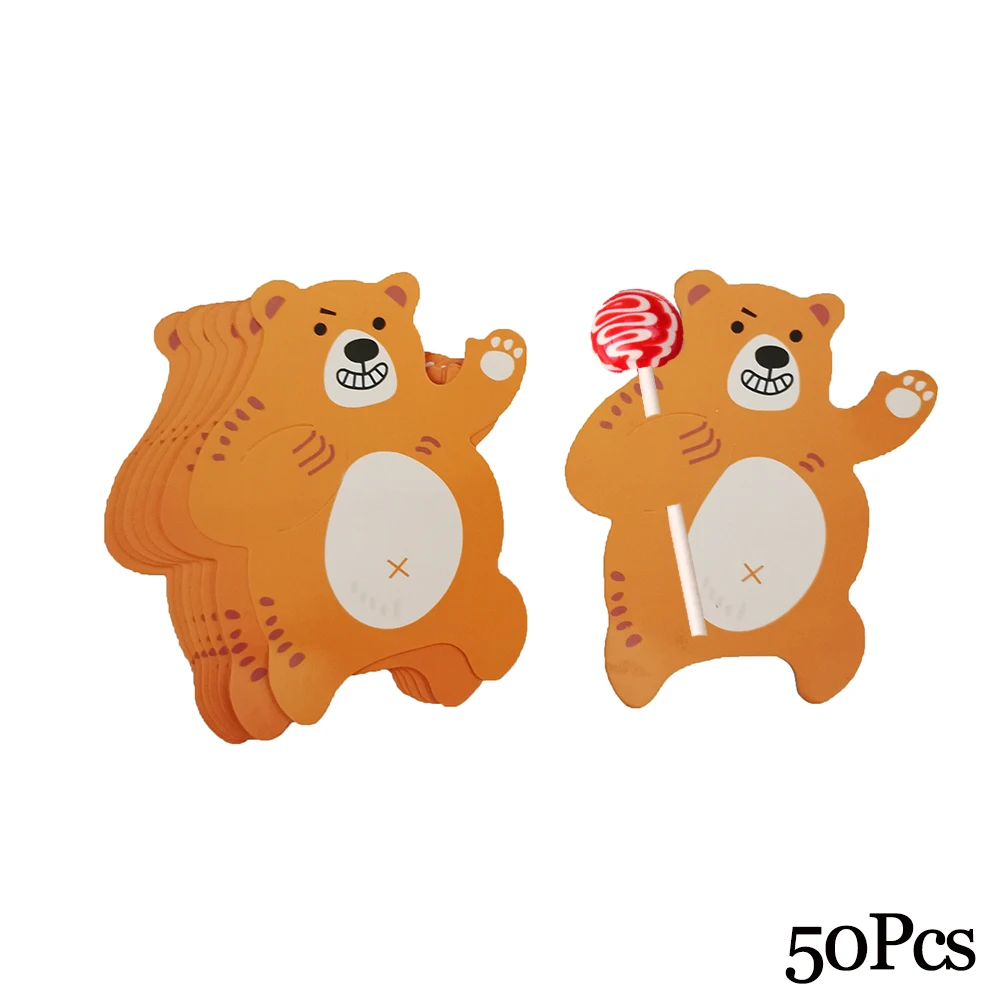 50Pcs bear Держатель для леденцов, бумажные карты для конфет, леденец, украшение, карта с мультяшным принтом, на Хэллоуин, Рождество, день рождения, конфета, аксессуары - Цвет: 50Pcs bear