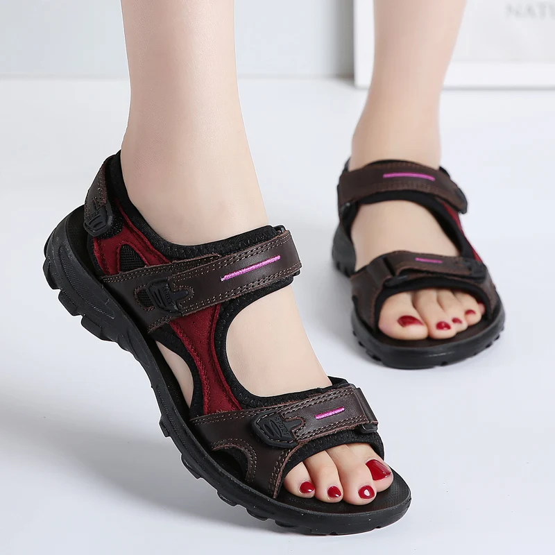 

Summer Women's Sports Sandals Velcro Flat Beach Shoes Fashion Stitching Comfortable Soft Sole Sandals Korean Trendy Student Shoe