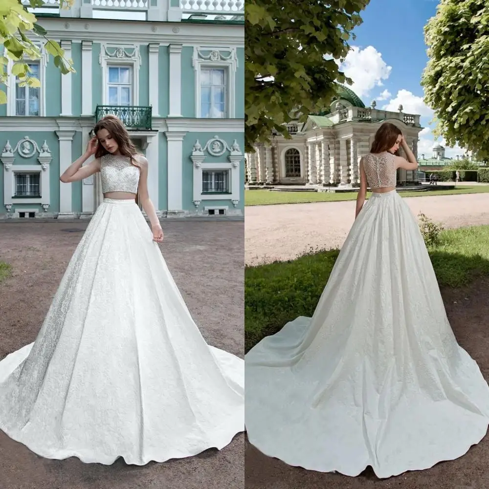 

Свадебные платья с жемчужинами, без рукавов, с кружевной аппликацией, 2 предмета, свадебные платья с пуговицами на спине, свадебное платье тр...