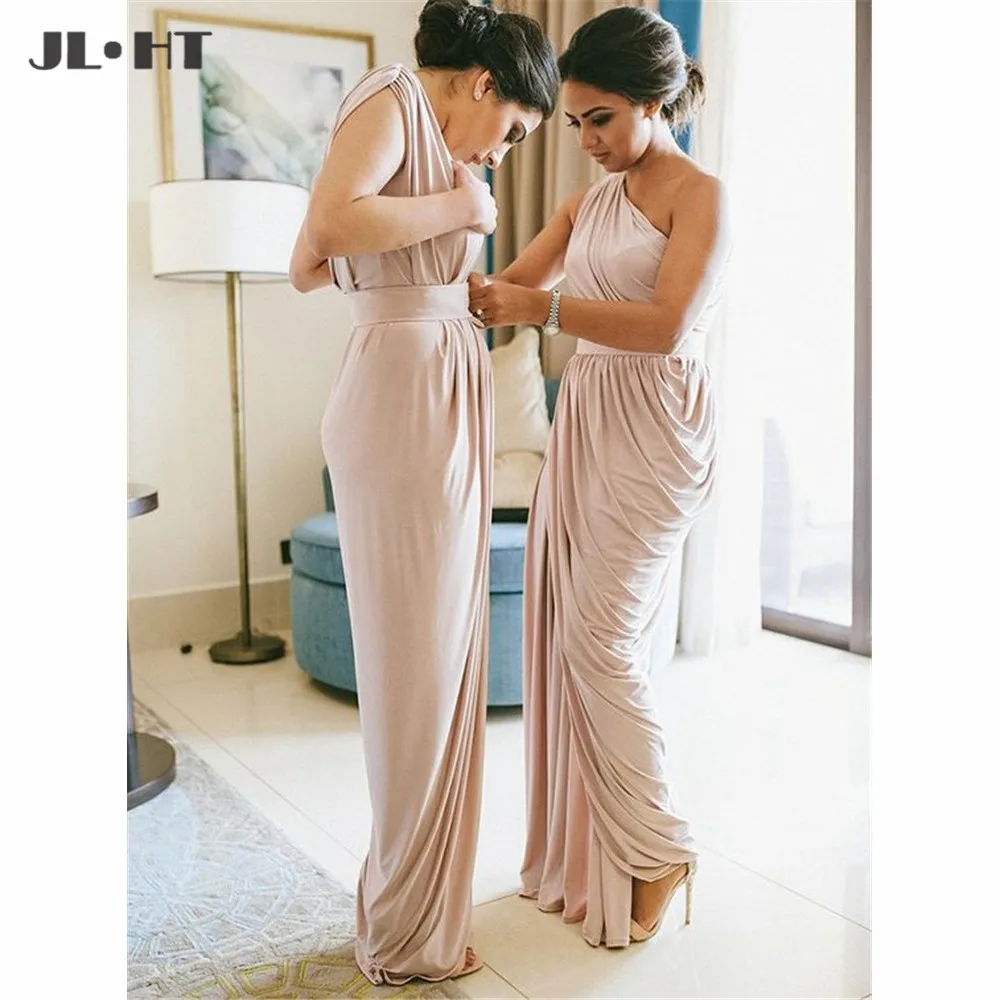 2019 женское платье подружки невесты на одно плечо длинное плиссированное в пол