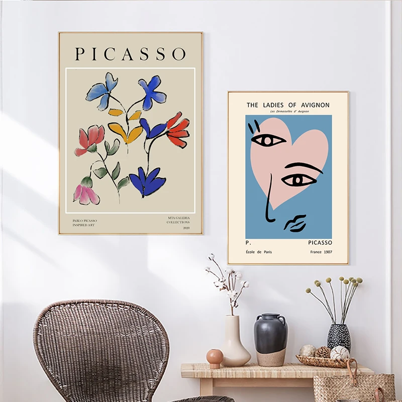 Печать на холсте «Дамы авиньпикассо», минималистичный художественный постер с изображением поцелуев, цветочных растений, галереи, настенные картины, домашний декор