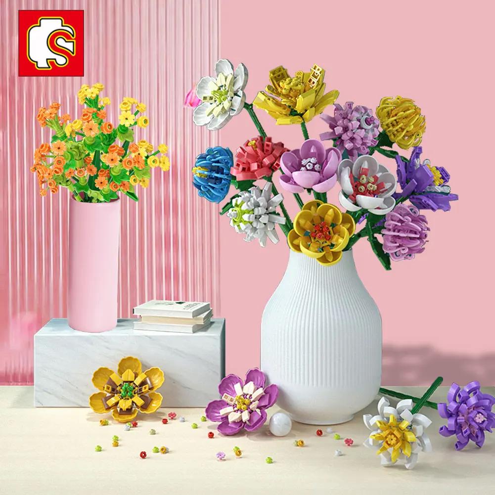 Букет цветов Sembo Ideas цветы вечной жизни строительный блок MOC украшение для дома и