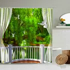Декоративная занавеска для душа с пейзажем, вид на окно, лес, водопад, океан, зеленые растения, водонепроницаемые шторы для ванной