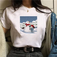 summer oversized women t shirt white short sleeve female clothing top tees funny snowman graphic print tshirt for girls ladies