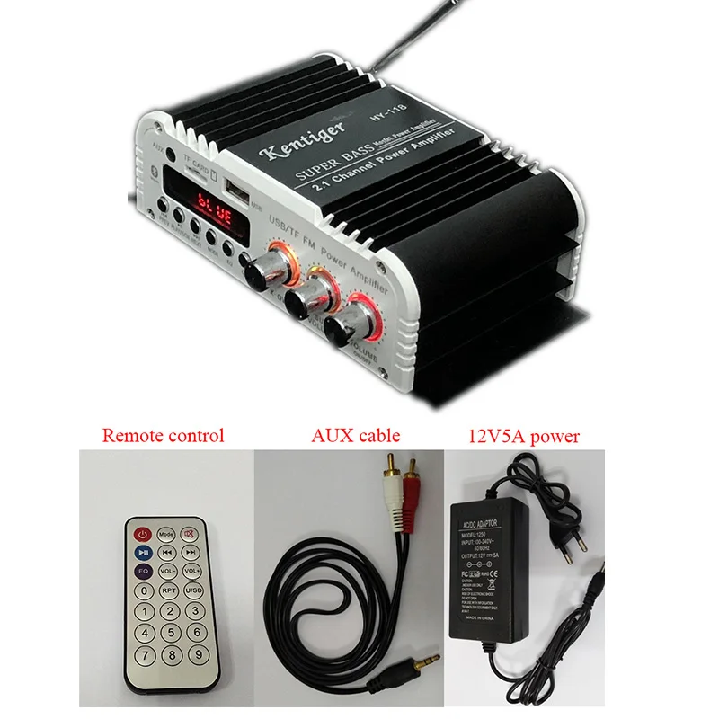 with 12V5A power Bluetooth Kentiger-HY-118 2,1+ 1 4 канальный выход сабвуфер TF \ USB \ FM аудио усилитель мощности стерео Amplificador Super Bass Dac - Цвет: with 12V5A power