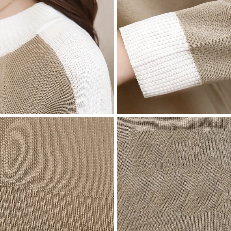 

Casual Tracksuit Female Fashion Knitted Two-Piece Suits Women Spring Long Sleeve Contrast Color Knitwear Tops And Harem Pants