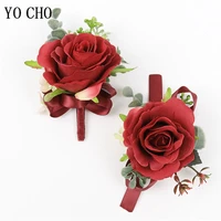 yo cho red rose silk flower wrist corsage man wedding boutonniere cuff bracelets bridesmaid buttonhole boutonniere flower