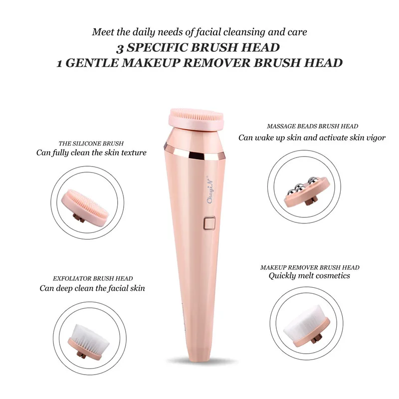 

CkeyiN 4 in 1 USB Rechargeable Face Cleaning Brush Massager Sonic Exfoliating Face Scrubber Brush Kit Skin Care Blackhead Remove