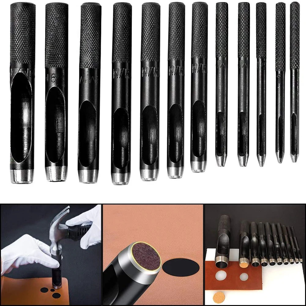 

LMDZ 12Pcs Leather Hole Punch - Round Steel Leather Craft Hollow Hole Punch, Cutter Tool for Watch Bands, Leather, Belts, Canvas