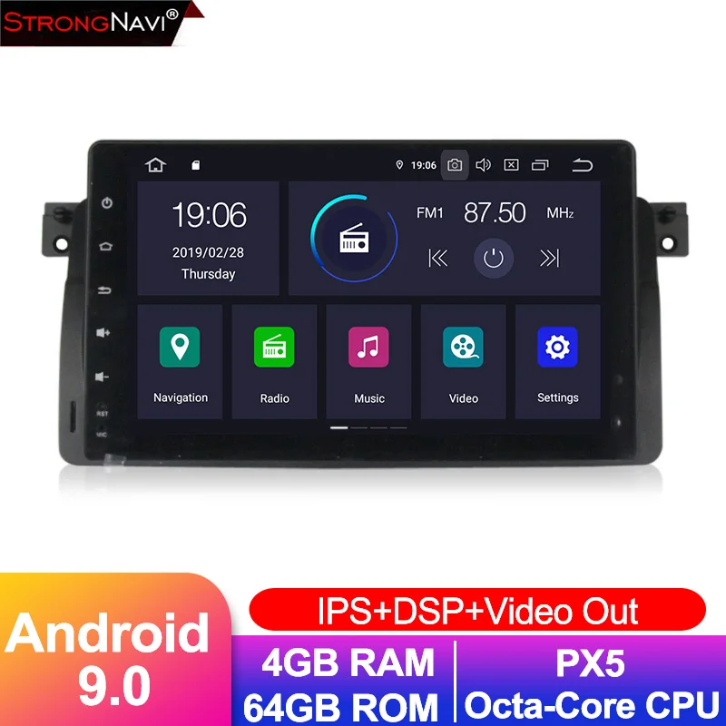 Ips экран Android9.0 4 + 64G 9 дюймов Автомобильный DVD плеер gps навигация для BMW E46 318 325 320 M3 3