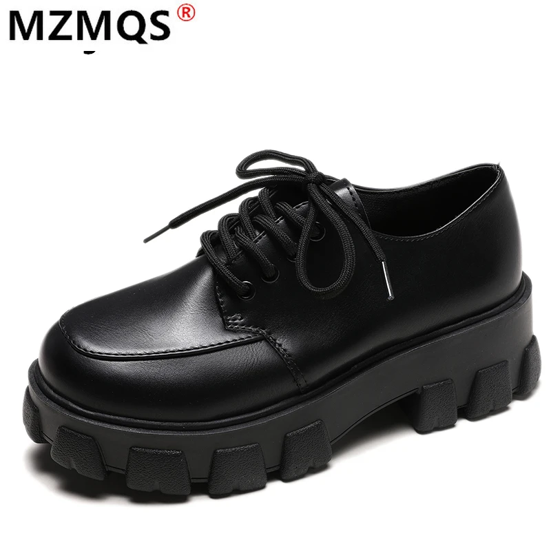 

2021 Spring New Women's Pu Leather Chunky Sneakers Fashion Lace-up Comfortable Women Shoes Platform Round Head Vulcanize Shoes