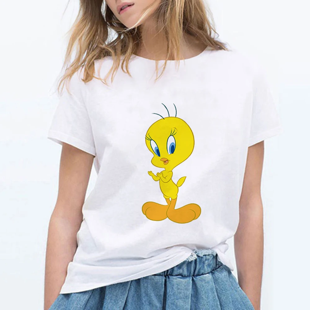 Looney tung птичка Твити женские футболки забавный Vogue Harajuku уличная одежда большого размера Футболка женская одежда