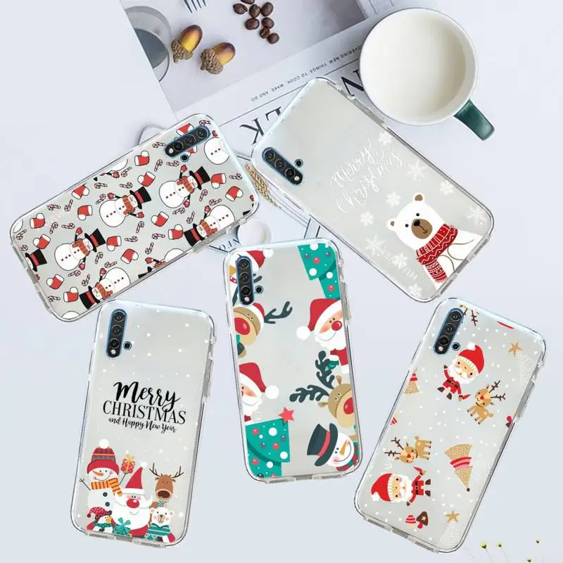 

Hot Christmas Style Elk snowman Phone Case Transparent for Huawei honor P mate 40 20 30 10 50 i 9 x mate pro lite 8a
