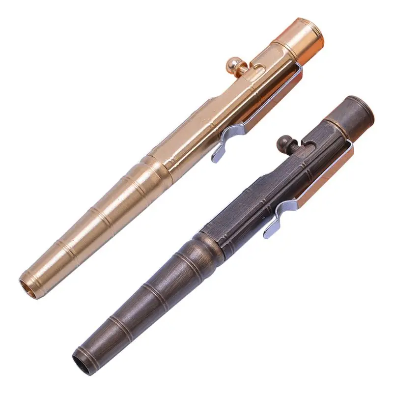 

Solid Brass Gel Ink Pen Retro Bamboo Node Bolt Action Writing Tool Stationery