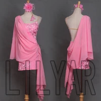new latin dance dress competition dress performance dress adult custom light pink embroidered diamond dance dress