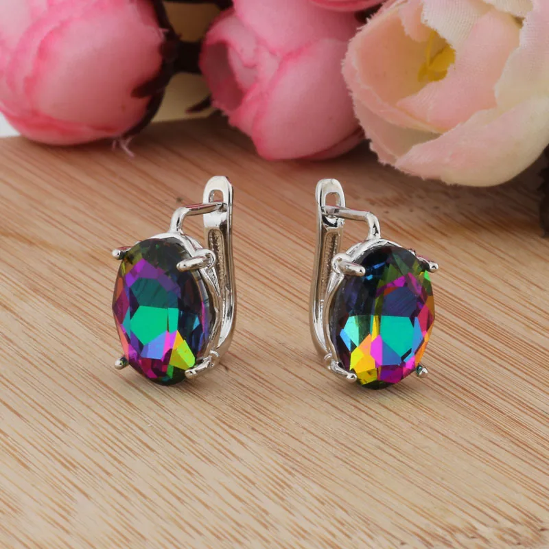 White Gold Color 1 8 цветов, 585, розовое золото, ювелирное изделие в форме яйца, цветные серьги, высококачественные стеклянные серьги-гвоздики для женщин, бижутерия, подарок - Окраска металла: White Gold Color 1