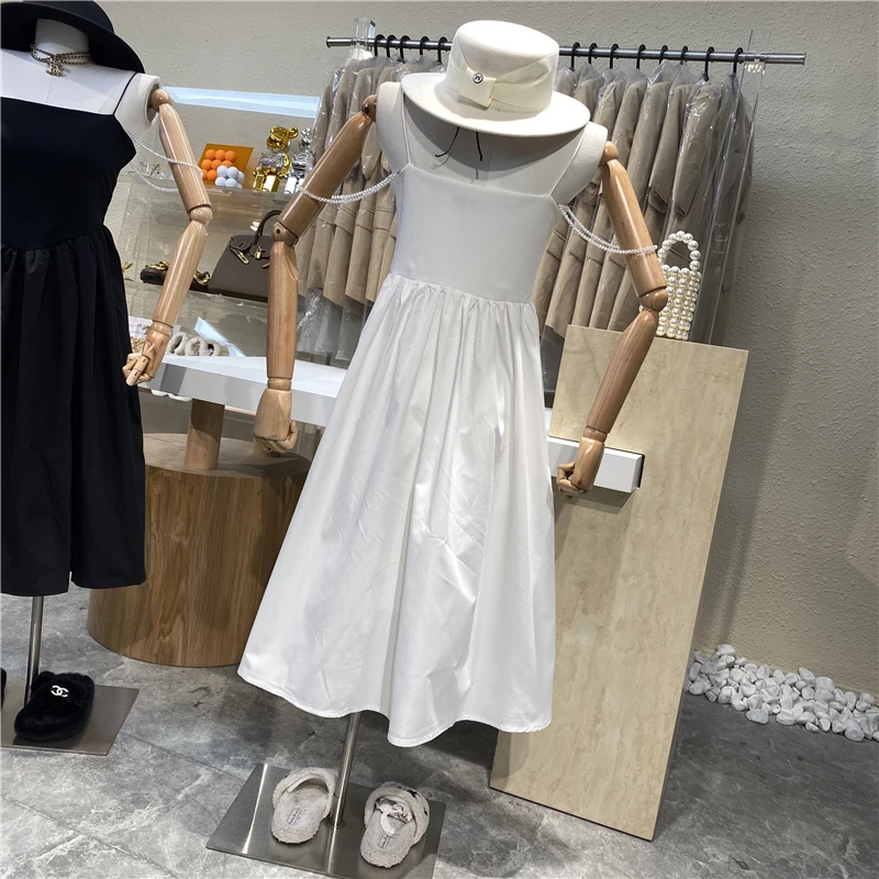 

2021 New Exquisite Beaded Suspender Dress High-grade Foreign Style Slim Waist Big Swing Middle And Long Skirt Dress